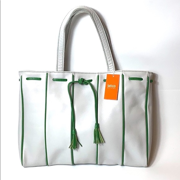 latico Handbags - latico NJ White Green Leather Tote Handbag